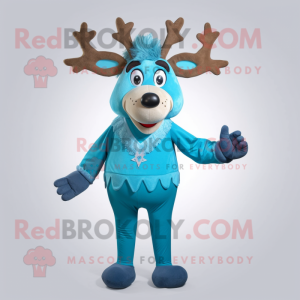 Cyan Reindeer mascot costume character dressed with a Pencil Skirt and Ties