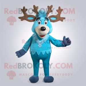 Cyan rensdyr maskot kostume...