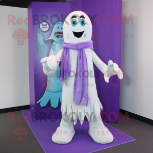 Lavender Ghost mascot costume character dressed with a Bermuda Shorts and Scarf clips