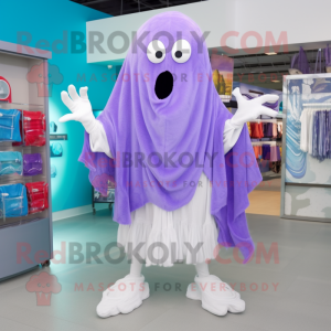 Lavender Ghost mascot costume character dressed with a Bermuda Shorts and Scarf clips