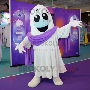 Lavender Ghost mascot costume character dressed with a Bermuda Shorts and Scarf clips