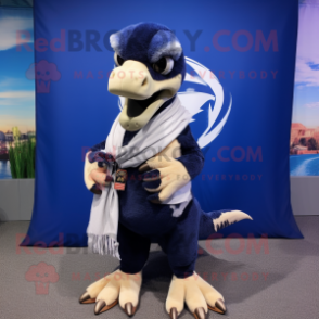 Navy Utahraptor mascot costume character dressed with a Bikini and Scarf clips