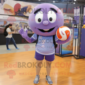 Lavender Volleyball Ball mascot costume character dressed with a Mom Jeans and Wallets