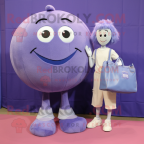 Lavender Volleyball Ball mascot costume character dressed with a Mom Jeans and Wallets