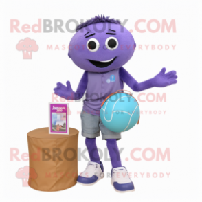 Lavender Volleyball Ball mascot costume character dressed with a Mom Jeans and Wallets