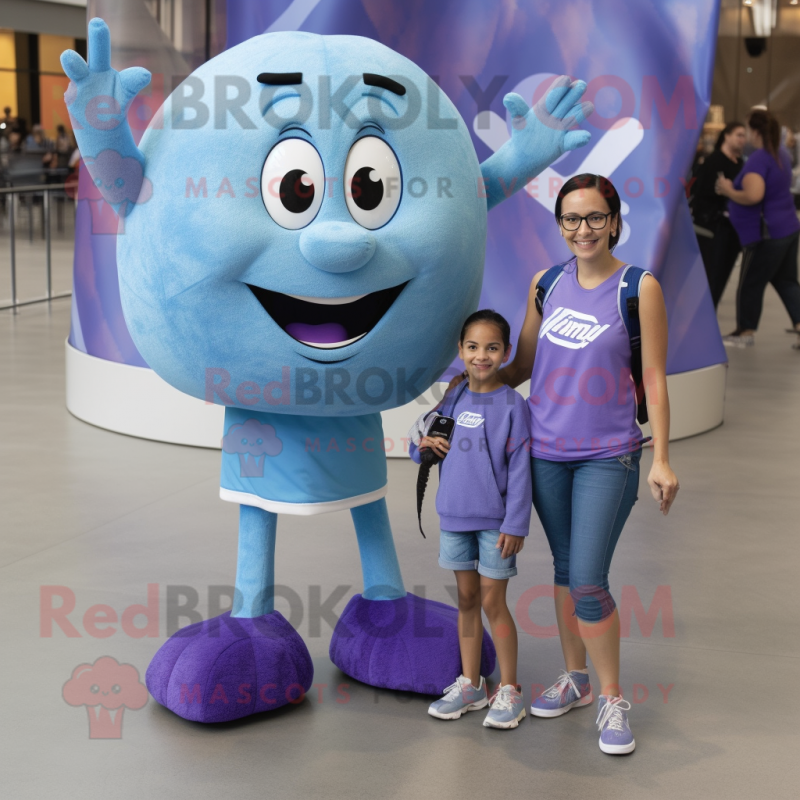 Lavender Volleyball Ball mascot costume character dressed with a Mom Jeans and Wallets Lavender Volleyball Ball mascot costume character dressed with a Mom Jeans and Wallets