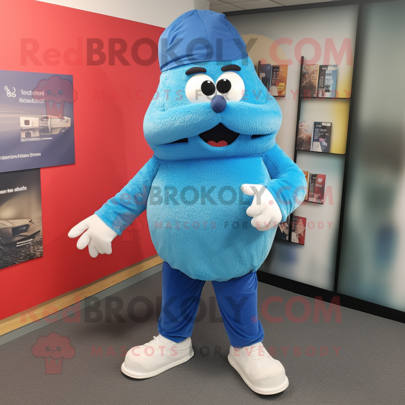 Blue But mascot costume character dressed with a Corduroy Pants and Shoe laces Blue But mascot costume character dressed with a Corduroy Pants and Shoe laces