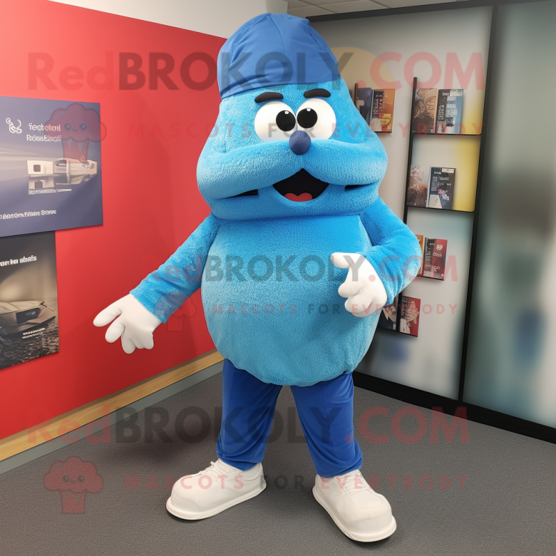 Blue But mascot costume character dressed with a Corduroy Pants and Shoe laces