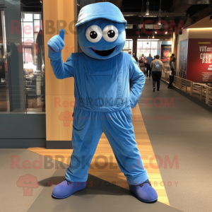 Blue But mascot costume character dressed with a Corduroy Pants and Shoe laces