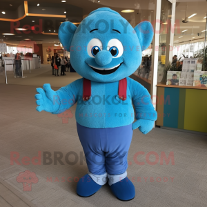 Blue But mascot costume character dressed with a Corduroy Pants and Shoe laces