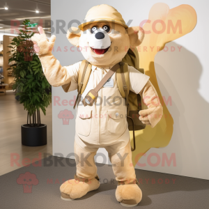 Beige Chief mascot costume character dressed with a Overalls and Backpacks