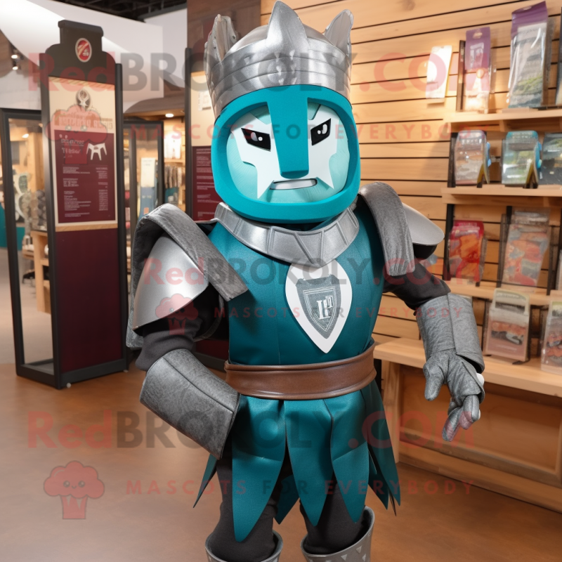 Teal Medieval Knight mascot costume character dressed with a V-Neck Tee and Headbands Teal Medieval Knight mascot costume character dressed with a V-Neck Tee and Headbands