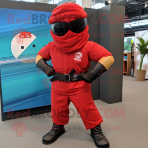 Rød Ninja maskot kostume...