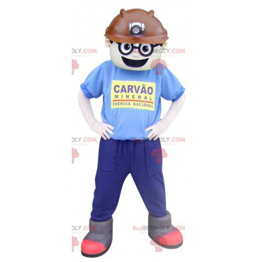 De mascotte van de arbeidersmens met een bouwhelm -