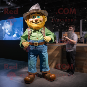 Gold Leprechaun mascot costume character dressed with a Chambray Shirt and Watches