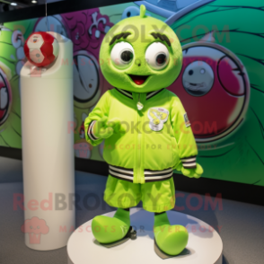 Lime Green Volleyball Ball mascot costume character dressed with a Bomber Jacket and Brooches
