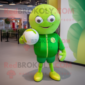 Lime Green Volleyball Ball mascot costume character dressed with a Bomber Jacket and Brooches