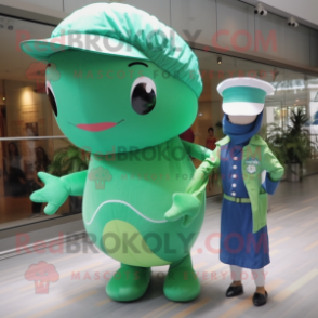 Forest Green Blue Whale mascot costume character dressed with a Romper and Hats