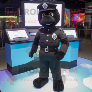 Black Police Officer mascot costume character dressed with a Sweater and Anklets