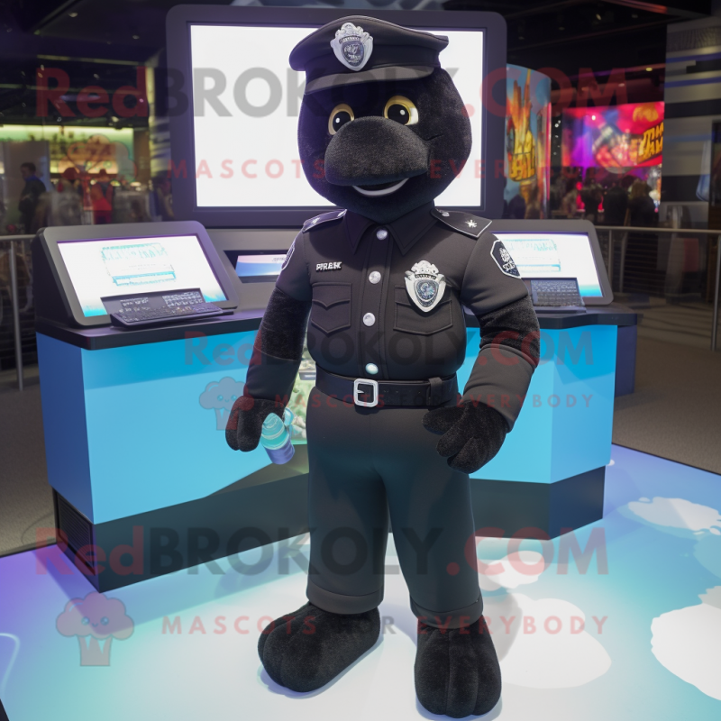 Black Police Officer mascot costume character dressed with a Sweater and Anklets Black Police Officer mascot costume character dressed with a Sweater and Anklets