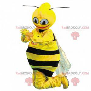 Mascote de abelha preta e amarela muito realista -