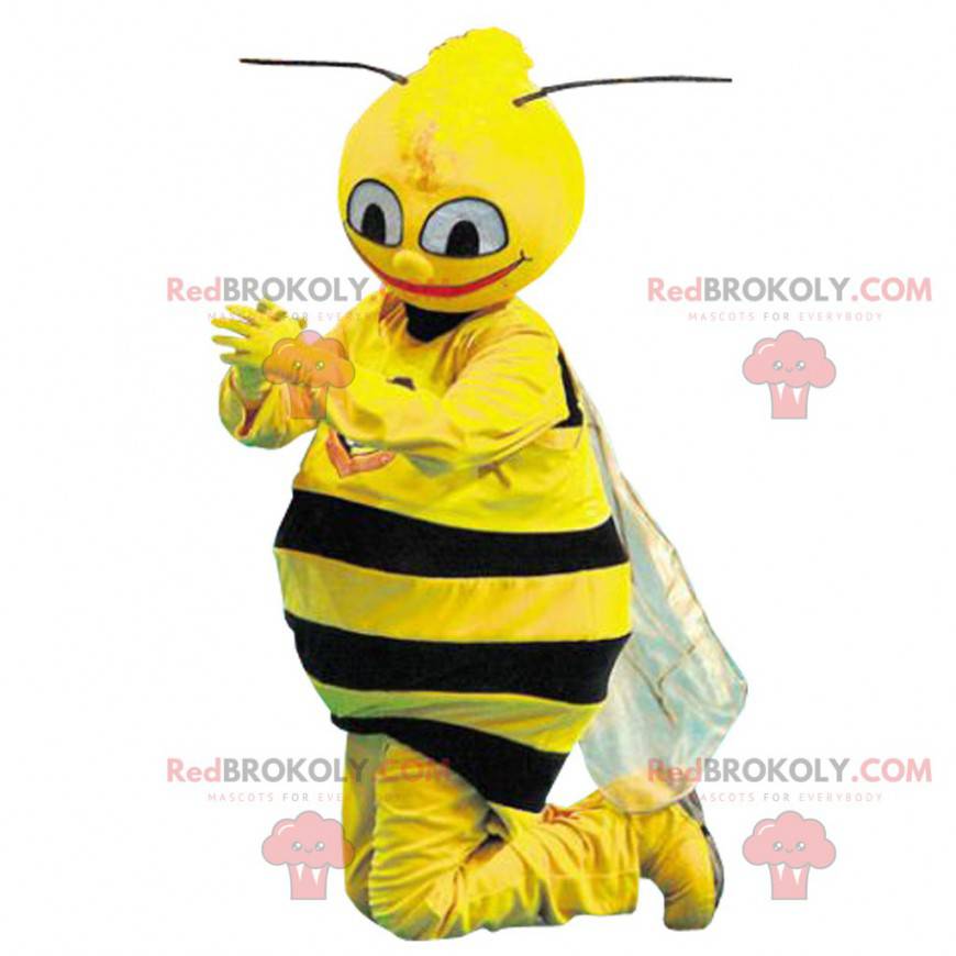 Sehr realistisches schwarz-gelbes Bienenmaskottchen -