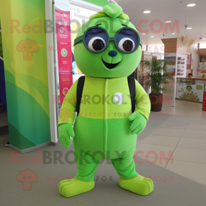 Lime Green Seal mascot costume character dressed with a Jumpsuit and Reading glasses