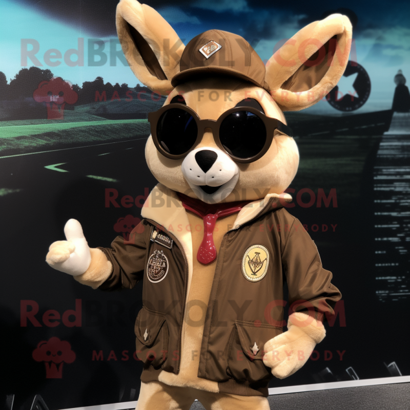 Cream Roe Deer mascot costume character dressed with a Bomber Jacket and Sunglasses Cream Roe Deer mascot costume character dressed with a Bomber Jacket and Sunglasses