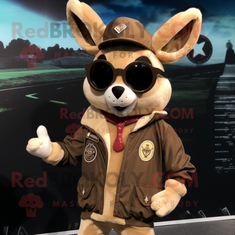 Cream Roe Deer mascot costume character dressed with a Bomber Jacket and Sunglasses