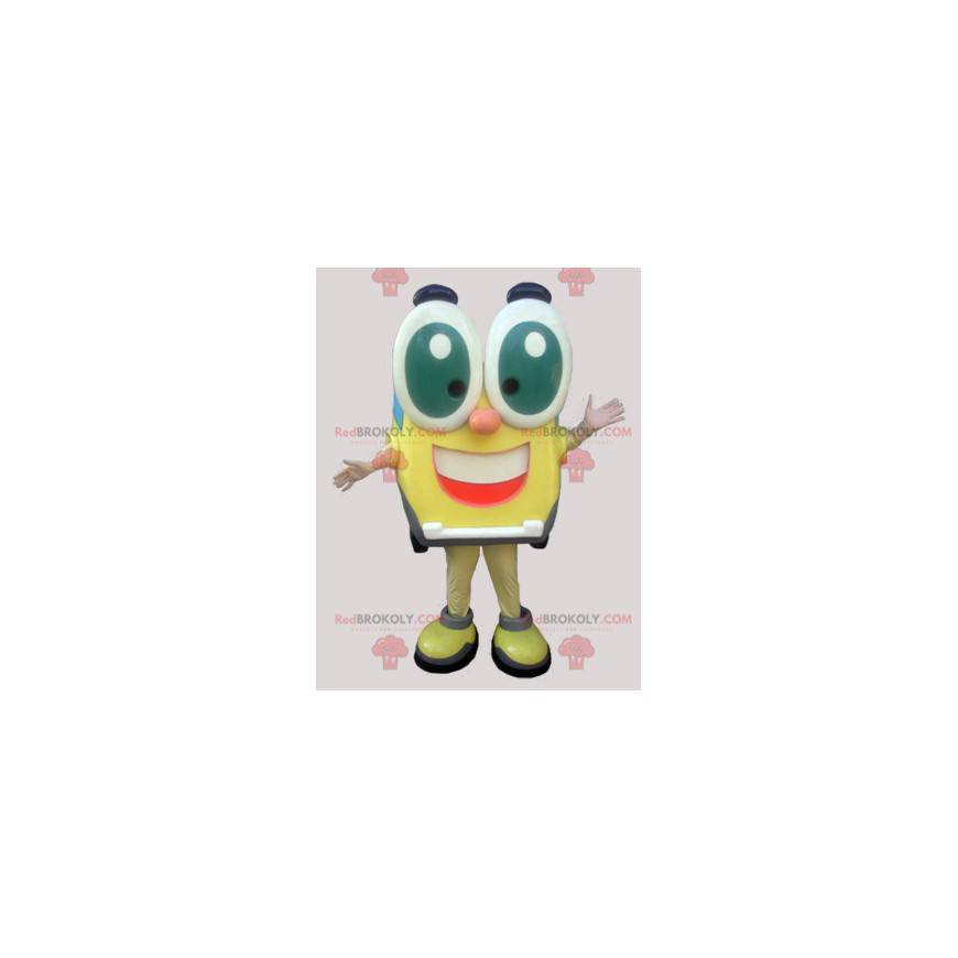 Funny square snowman mascot with big eyes - Redbrokoly.com