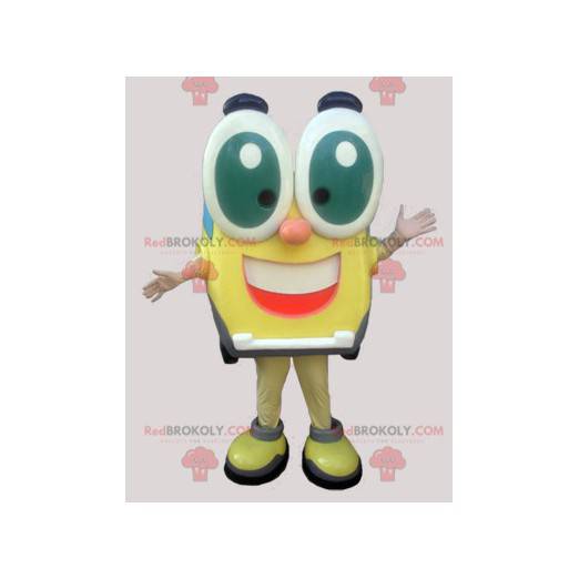 Funny square snowman mascot with big eyes - Redbrokoly.com