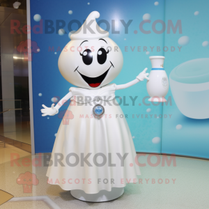 White Bottle Of Milk mascot costume character dressed with a Ball Gown and Brooches