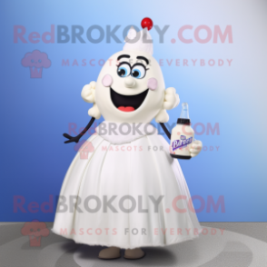 White Bottle Of Milk mascot costume character dressed with a Ball Gown and Brooches