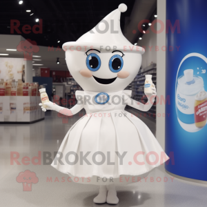 White Bottle Of Milk mascot costume character dressed with a Ball Gown and Brooches