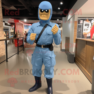 nan Gi Joe mascot costume character dressed with a Chambray Shirt and Foot pads