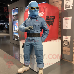 nan Gi Joe mascot costume character dressed with a Chambray Shirt and Foot pads