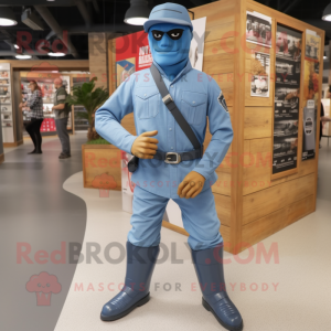 nan Gi Joe mascot costume character dressed with a Chambray Shirt and Foot pads