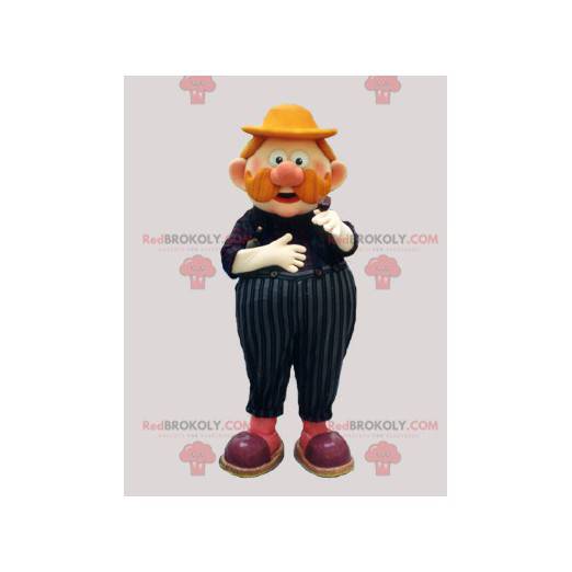 Roodharige man mascotte met een snor en een dikke buik -