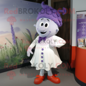 Lavender Goulash mascot costume character dressed with a Culottes and Tie pins