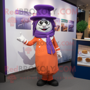 Lavender Goulash mascot costume character dressed with a Culottes and Tie pins