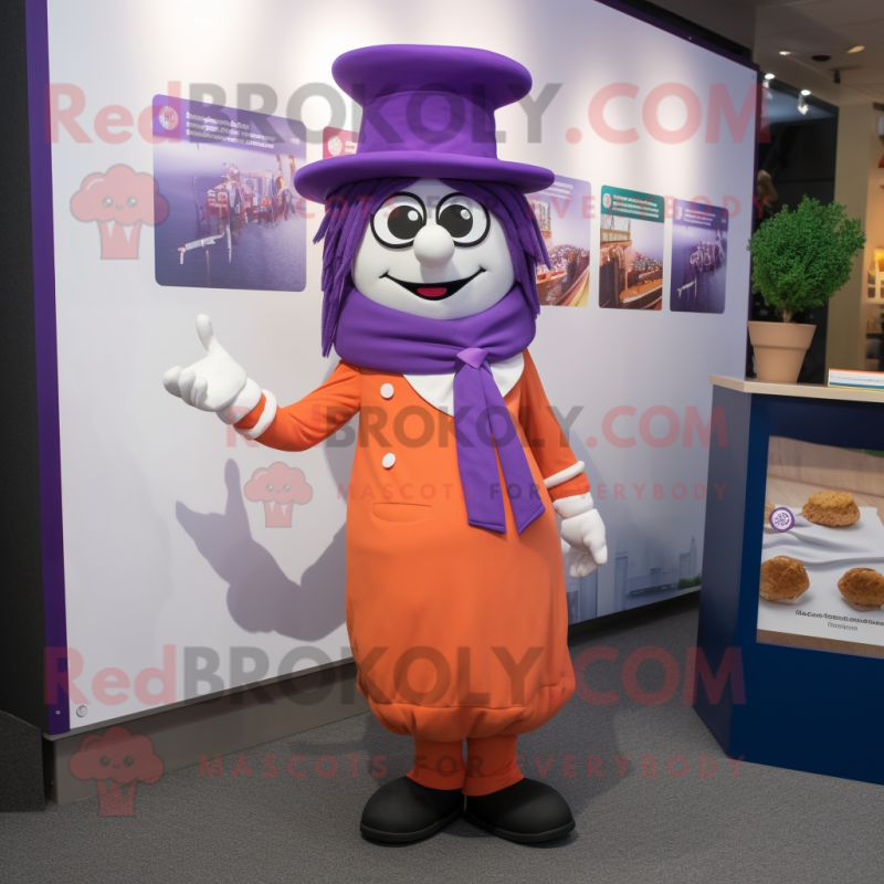 Lavender Goulash mascot costume character dressed with a Culottes and Tie pins