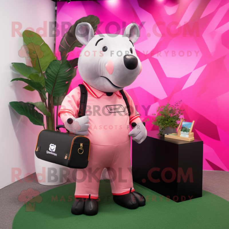 Pink Tapir mascot costume character dressed with a Romper and Briefcases