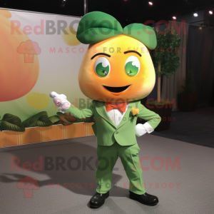 Peach Zucchini mascot costume character dressed with a Suit Jacket and Bow ties