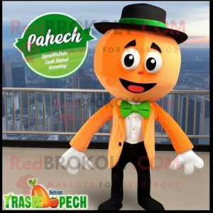 Peach Zucchini mascot costume character dressed with a Suit Jacket and Bow ties