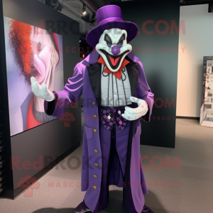 Purple Evil Clown mascot costume character dressed with a Tuxedo and Scarf clips