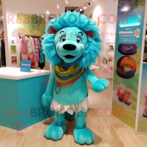 Turquoise leeuw mascotte...