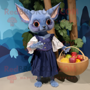 Blue Fruit Bat mascot costume character dressed with a Culottes and Anklets