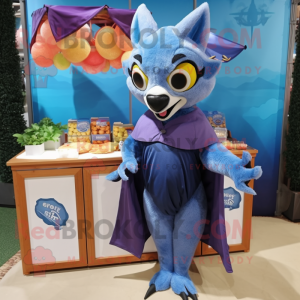 Blue Fruit Bat mascot costume character dressed with a Culottes and Anklets