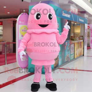 Pink Ice Cream mascot costume character dressed with a Turtleneck and Anklets