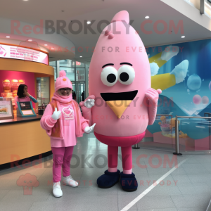 Pink Ice Cream mascot costume character dressed with a Turtleneck and Anklets